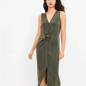 Lou & Grey Sandwashed Tie Front Midi OLIVE Dress Size‎ XL